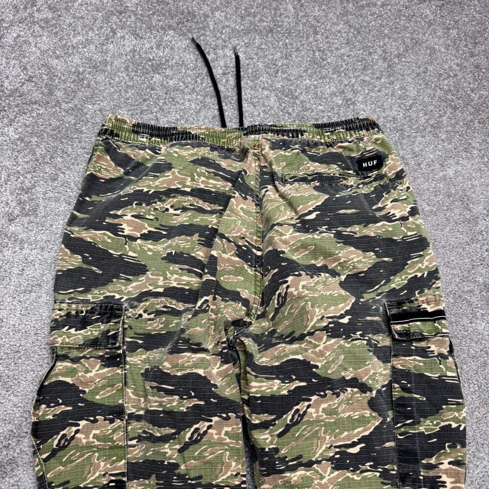HUF Tiger Striped Camo Cargo Pants Mens Medium Green 100% Cotton Pull On Outdoor - Picture 5 of 16